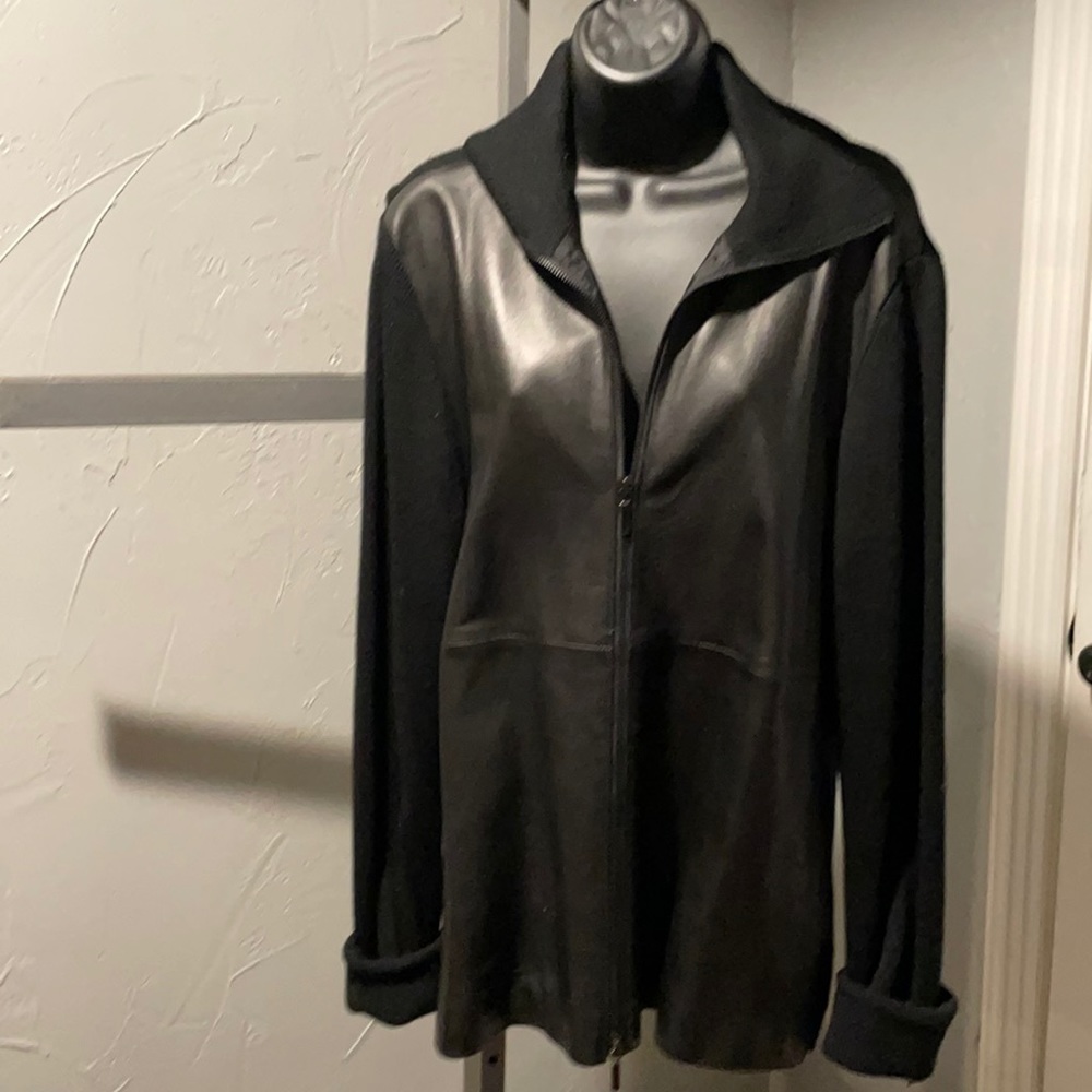 Valerie separates leather and wool  jacket.
